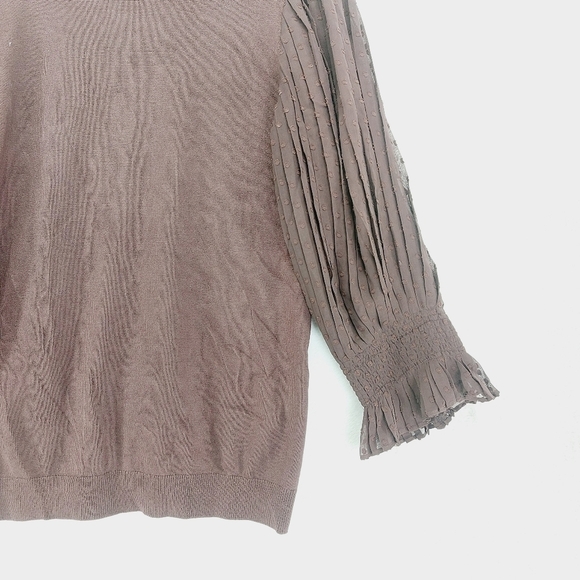 Adrianna Papell Knit Sweater Top w/ Sheer Swiss Pleated Sleeves Sweater P5263 - Picture 3 of 8
